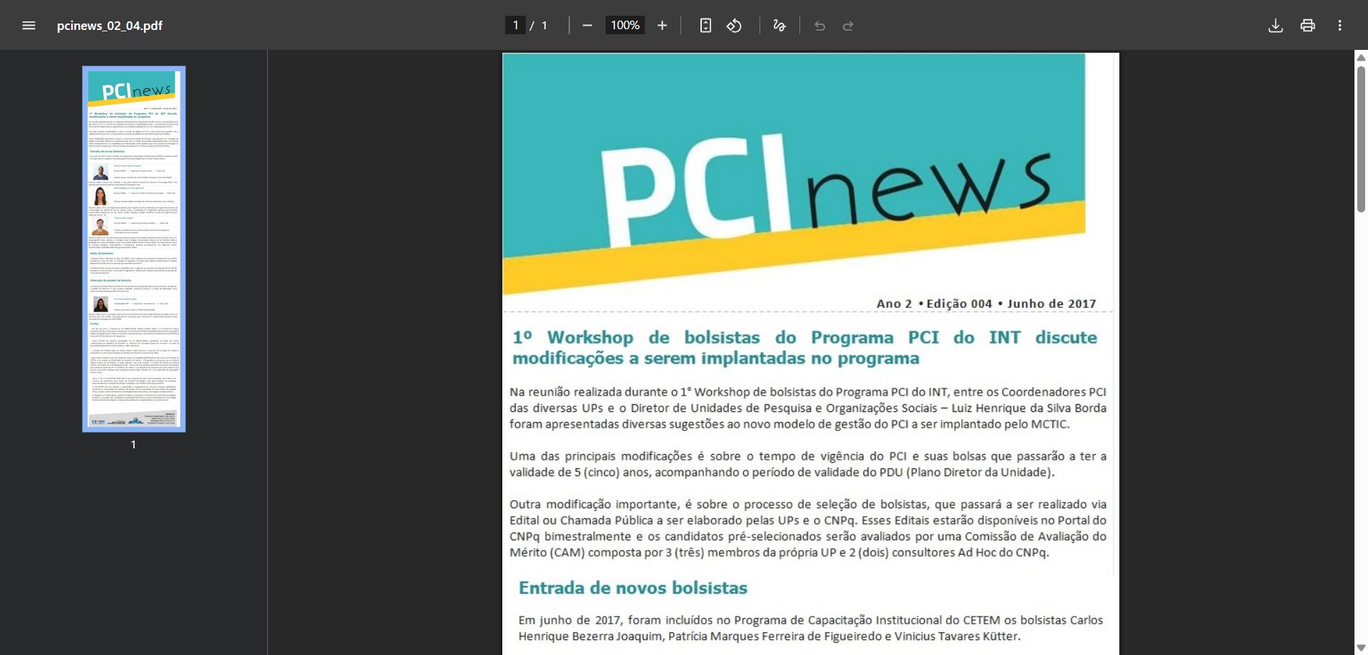 1° Workshop de bolsistas do Programa PCI do INT discute modificações a serem implantadas no programa